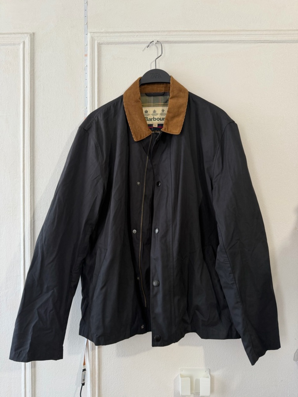 Barbour Navy Jacket with Brown Corduroy Collar
